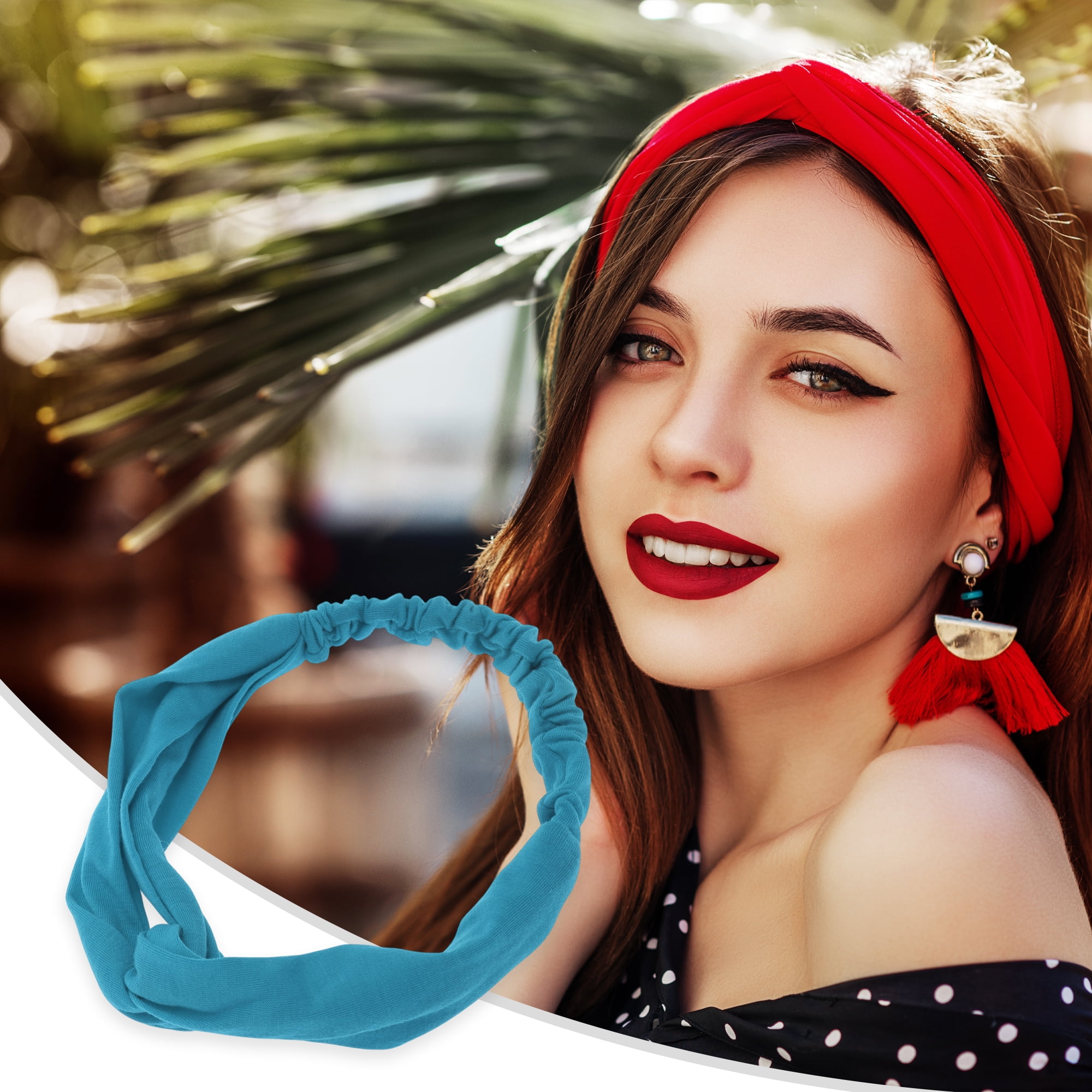 Unique Bargains Stylish Simple Solid Elastic Cross Headwrap Light Blue