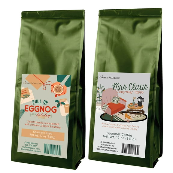 Coffee Masters Christmas Coffee Sampler - Mrs. Claus Christmas Toddy and Eggnog 12 oz Ground Coffee