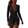 thumbnail image 1 of Vestido de noche sexy con escote profundo en V y efecto transparente en color dorado para mujer - Vestido largo con mangas y purpurina - Perfecto para fiestas, bodas y ocasiones formales, 1 of 6