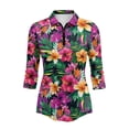 thumbnail image 2 of Uorisanigo Hawaiian Flower Womens 3/4 Sleeve Golf Shirts Size L Comfortable Polyester Spandex Fabric Athletic Polo Workout Tops Soft Versatile Quick Dry Zip Up Collar Tennis Tops, 2 of 7