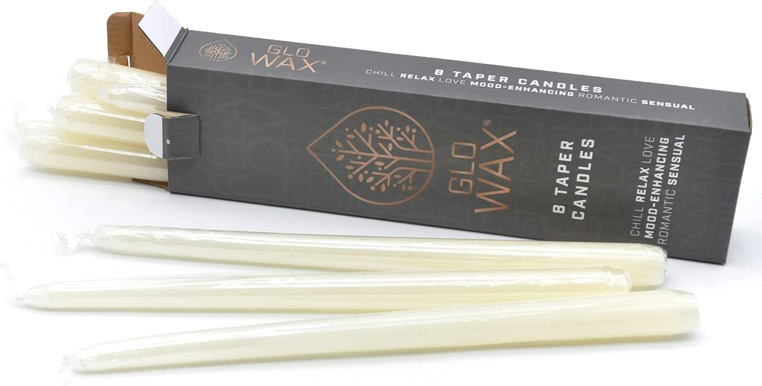 Glo Wax 12" Ivory Dripless Taper Candles, Unscented Paraffin Wax with Cotton Wicks, 8-Pack