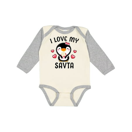 

Inktastic I Love My Savta with Cute Penguin and Hearts Gift Baby Girl Long Sleeve Bodysuit