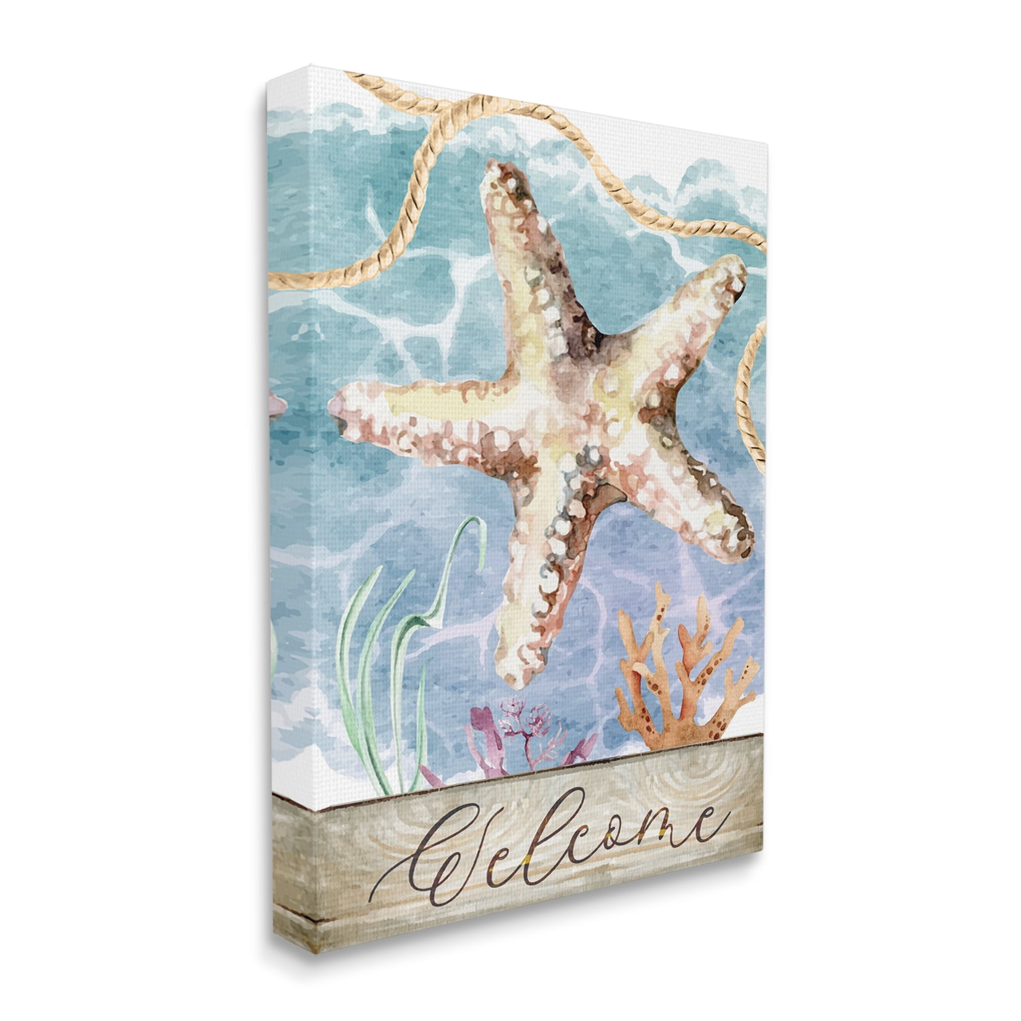 Stupell Aquatic Beach Welcome Starfish Landscape Painting Gallery Wrapped Canvas Print Wall Art