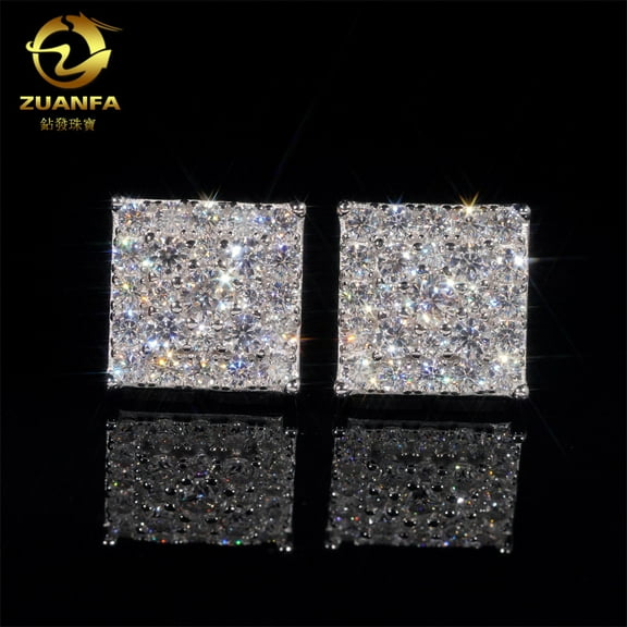 S925 silver VVS moissanite square earrings simple earrings with diamond pen