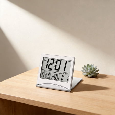 DESIGNICE Versatile Lcd Travel Alarm Clock: Foldable Design with Temperature Display for Easy Packing Digital Alarm Clock