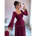 thumbnail image 6 of Elegant Long Sleeve Square Neck Maxi Dress for Fall Wedding and Formal Events Chestnut Red S, 6 of 10