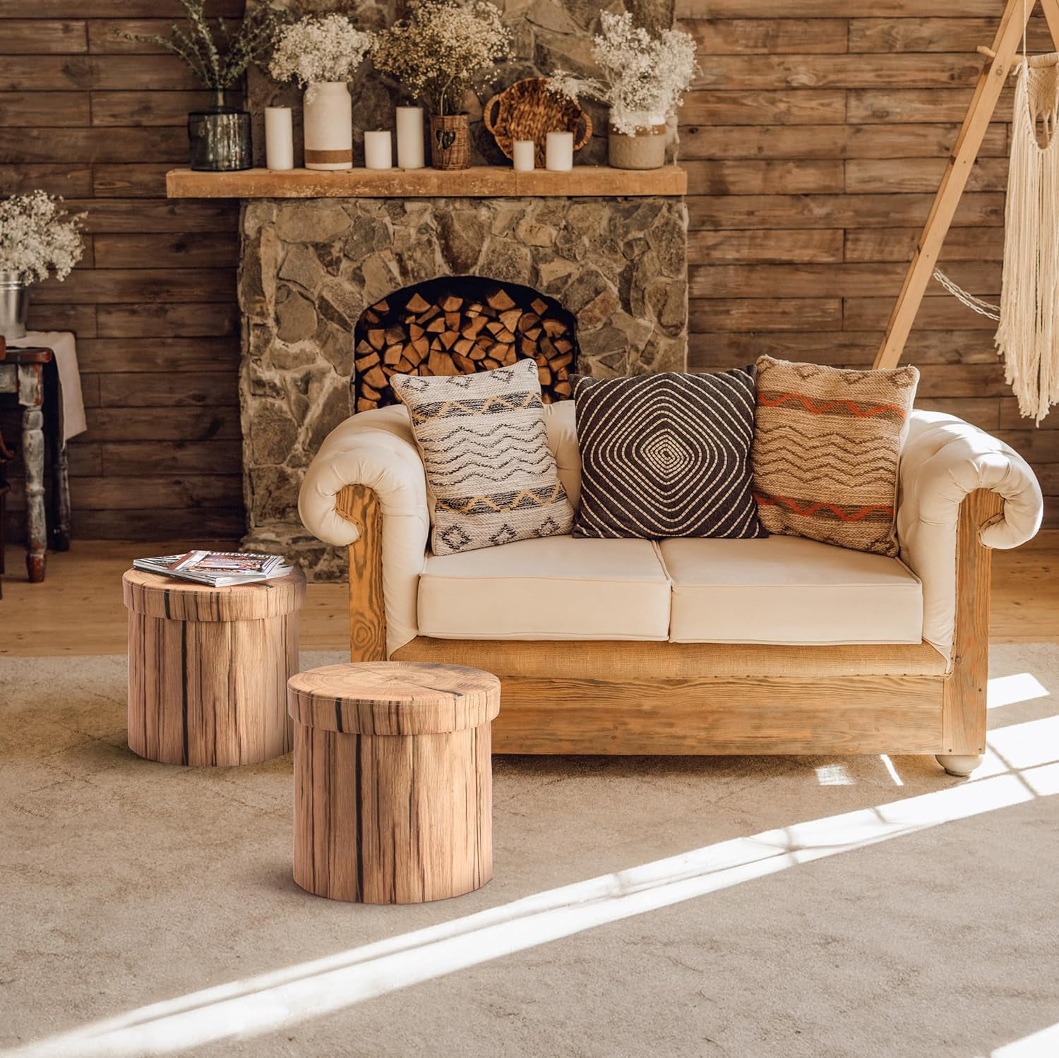 Sorbus Tree Stump Stool, Toy Storage Ottoman 15 Inch Fake tree stumps Log Stool Storage, Artificial Tree Trunk, Perfect Footstool Kids Toy Chest, Rustic Log Cabin Decor Bench, Pedestal (2 Pack)