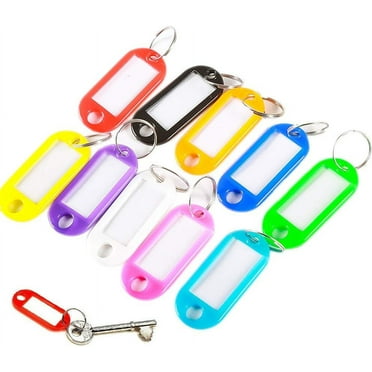 200 Pack Plastic Key Tags Keychain Luggage Tag Colored Name Tags with Label Key Ring Tags Key Fob Id Tags with Split Ring Label Window, 10 Colors