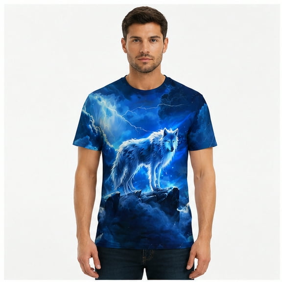 Mikdeno Wolf T-shirt for Men Dark Forest Animal Graphic Tee Shirt