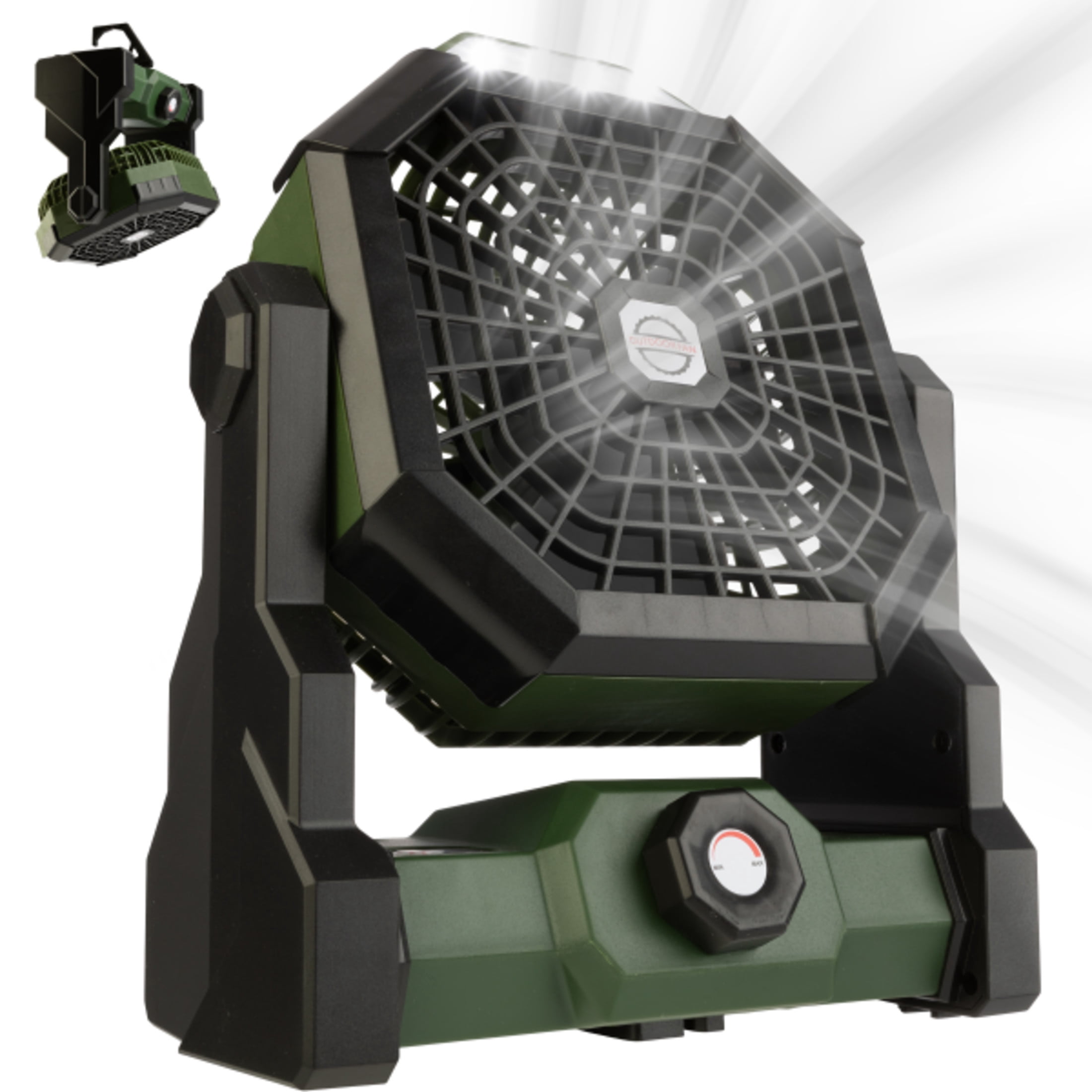 Camping Fan with Tent Light - Rechargeable 5400mAh Lithium Battery Operated Portable Fan - Camping Essentials for Tenting by Wakeman Outdoors (Green)