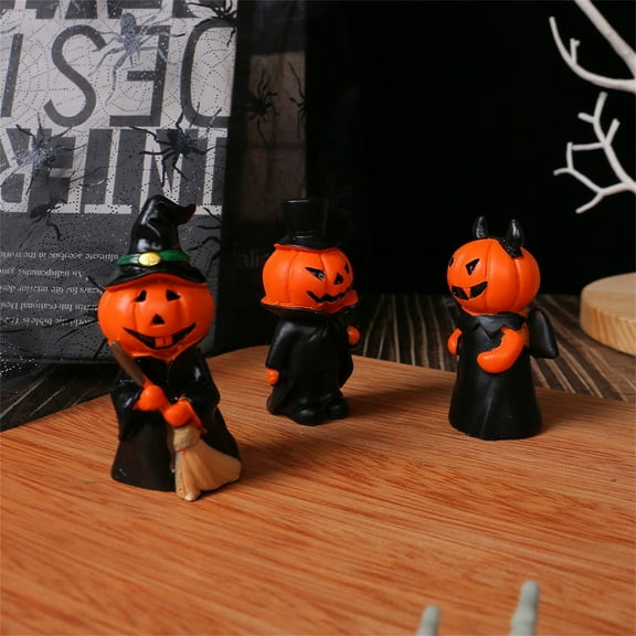 3PCS Halloween Indoor Decorations Resin Spooky Doll Ornament Pumpkin Holiday Decorations for Party Home Desktop Car