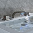 thumbnail image 5 of Brushed Nickel Bathroom Sink Faucet with Led Three Colors Brass Three Holes Dual Handle Waterfall Mix Hot & Cold Water, 5 of 6