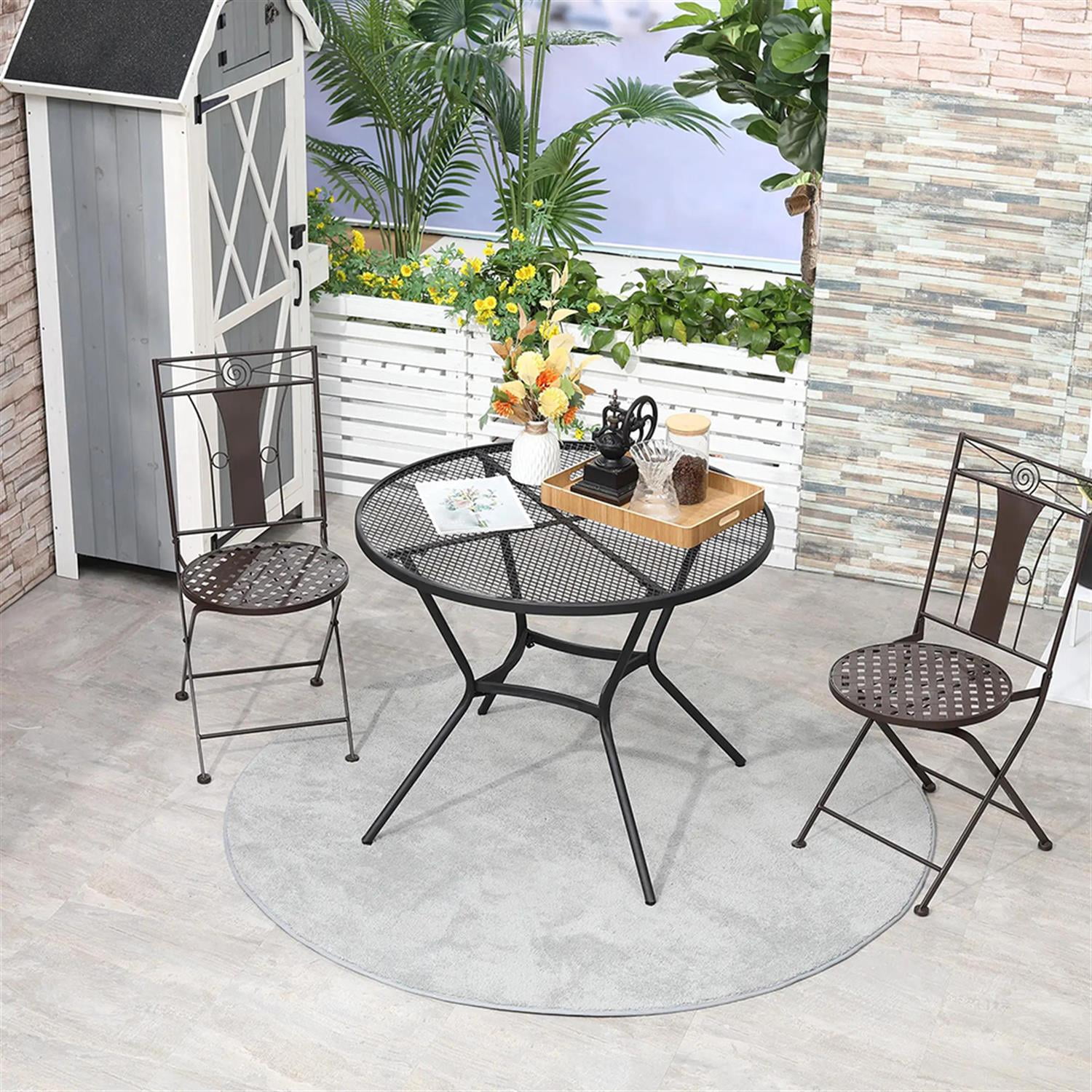 Demi Bonn 35" Outdoor Bistro Tables with French Cafe Style Round Fast Drying Metal Mesh Tabletop for Backyard, Lawn, Balcony, Porch, Black