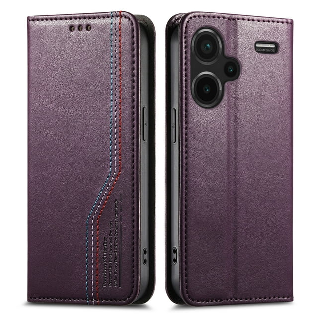 FOXDOCK Wallet Case for Xiaomi Redmi Note 13 Pro Plus , PU Leather Flip Cover with Elastic Anti-Slip Hand Strap, Card Slots