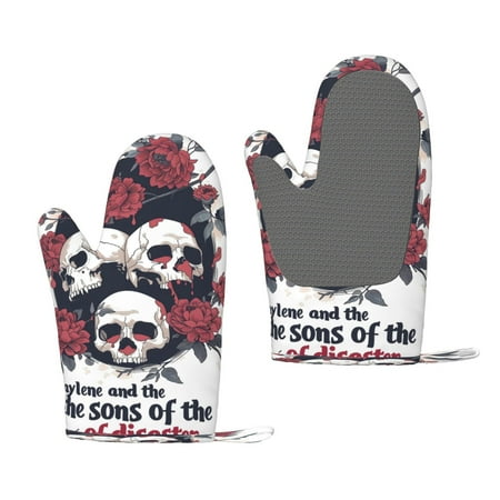 

Lukts Gothic Skulls And Roses for Silicone Anti-Scalding Gloves Kitchen Lanyard Gloves for Grilling Baking Cooking