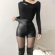 thumbnail image 3 of Shorts De Cuero Para Mujer Elástico Talle Alto Skinny Cómodo, 3 of 8