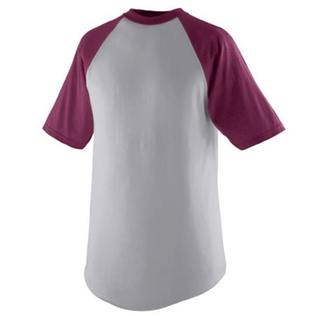 424A Youth Short Sleeve Baseball Jersey, Heather & Maroon - Small