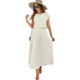 thumbnail image 2 of Conjunto de Falda de Verano para Mujer, 2 Piezas, Top de Corta, Cintura Elástica, Vestido con Bolsillos, Color Crema XL, 2 of 9