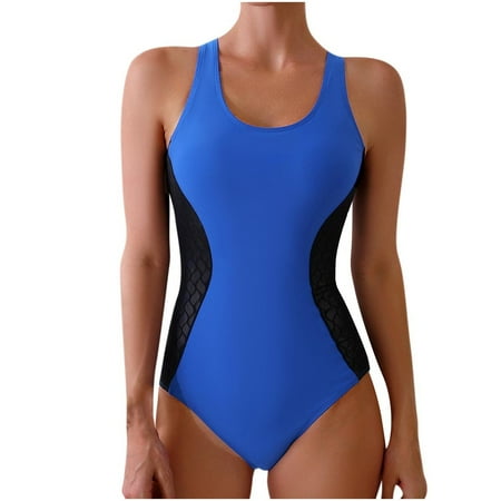 Inleife One Piece Swimsuits for Women Clearance Women s New Fashion Splicing Swimsuit Sexy Casual Bikini Piece Swimsuit Blue XL
