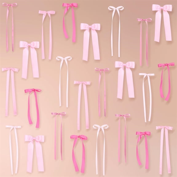 Triani 12Pcs Pink Bow Birthday Party Decorations Satin Ribbon Bow Hanging Garland Coquette Birthday Decorations for Women Baby Shower Bachelorette Wedding Party