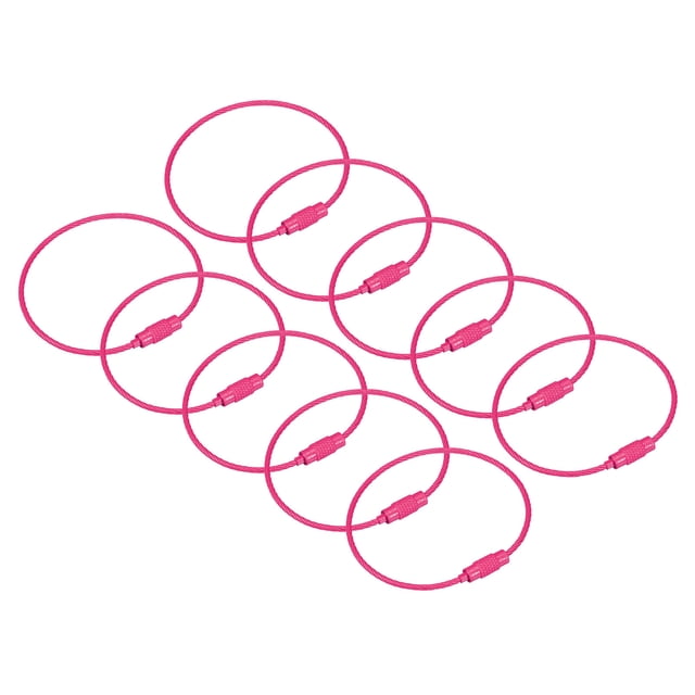 Unique Bargains Cable Key Rings 160mm Wire Keychain Twist Loops Rose Red 12Pack