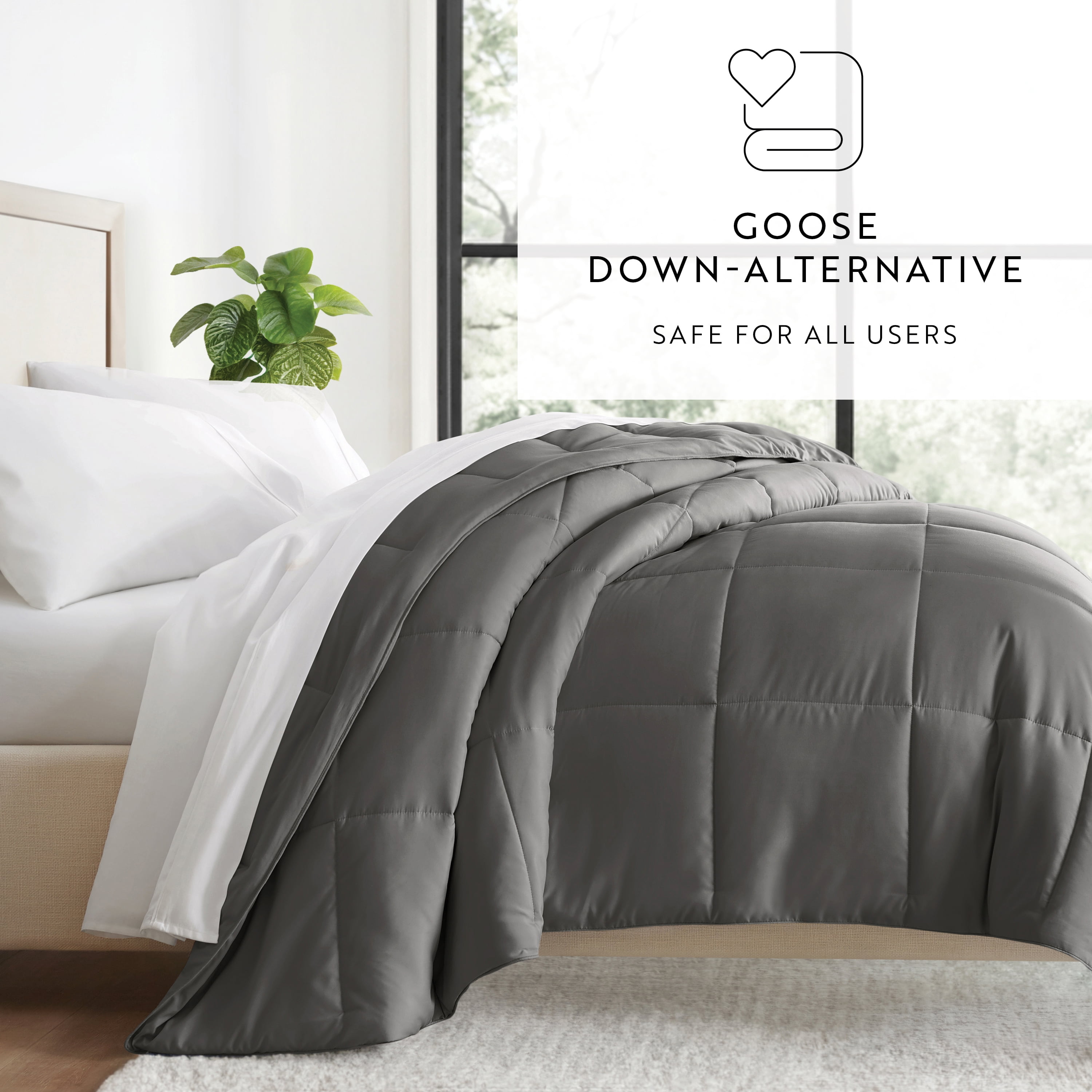 Breathable Cool Comforter All Season Lightweight Down-Alternative Solid Gray for King Size Bedding by Comfort Canopy