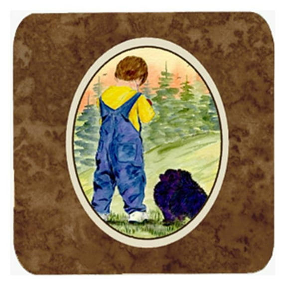 Little Boy With His Pomeranian Foam Coasters, Set Of 4