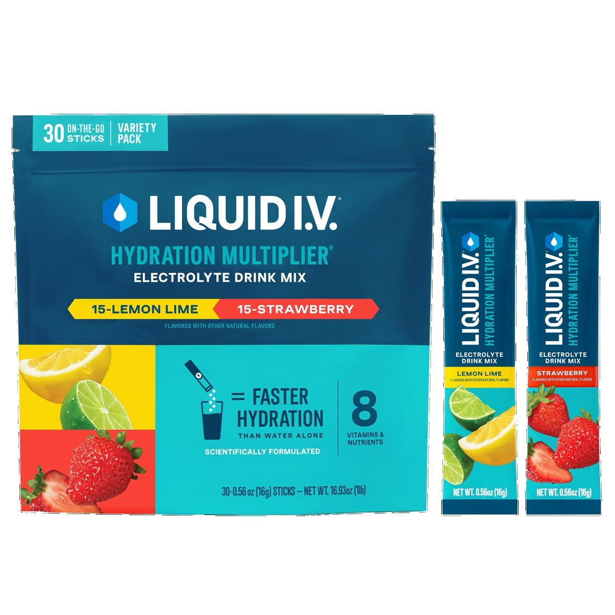 Liquid I.V. Hydration Multiplier Electrolyte Drink Mix, Variety, 0.56 Oz, 30 Ct