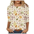 thumbnail image 1 of Pompotops T-shirt de Mode pour Femme Mi-Long Manches 3/4 Blouse Col Rond Hauts Décontractés Liquidation, 1 of 5