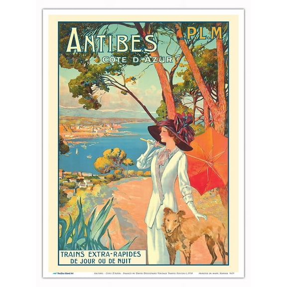 Antibes - Cote D’Azur France - Vintage Railroad Travel Poster by David Dellepiane c.1910 - Master Art Print (Unframed) 9in x 12in