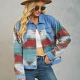 thumbnail image 5 of Women'S Washed Colorblock Denim Cropped Top Fashion Lapel Long Sleeve Retro Button Denim Jacket Color M, 5 of 9