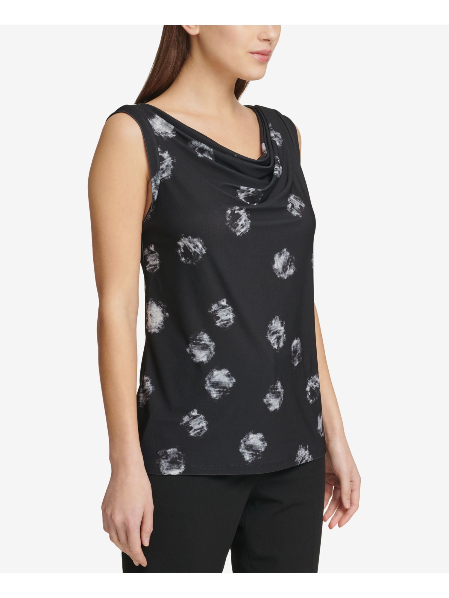 black sleeveless cowl neck top