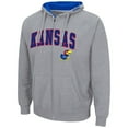 thumbnail image 2 of Men's Colosseum Heathered Gray Kansas Jayhawks Arch & Logo 3.0 Full-Zip Hoodie, 2 of 3