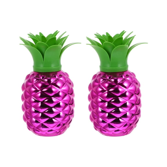 Niceauty Pineapple Cups with Straws Rosy Plastic Drinking Cups for Hawaiian Party Supplies 2pcs