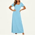 thumbnail image 5 of Bmawag Dresses for Women Plus Size Crew Neck Solid Color Short Sleeve Summer Casual Comfortable Beach Vacation Maxi Dress, 5 of 8