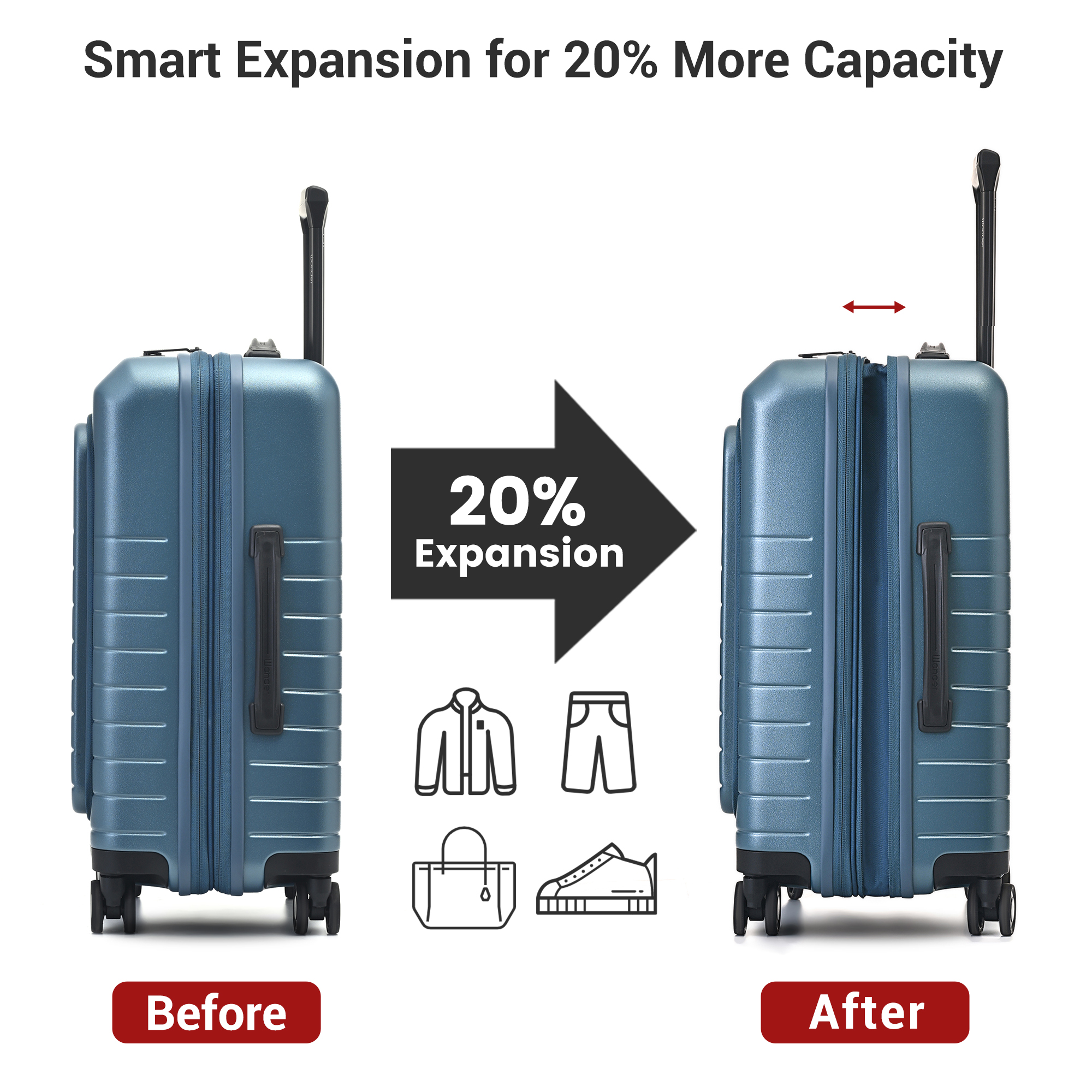 Wonder Barcelona 20" Hardside Spinner Carry-On Luggage with Front Pocket and Laptop Sleeve.BLUE