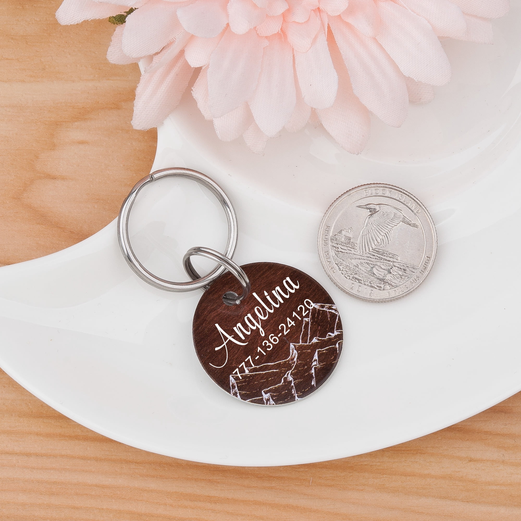 Engravable Wood Dog Tag, Personalized Wood Mountain Dog Tag, Round Pet ID Collar Tag, Custom Dog Tag, Engravable Aluminium Tag For Dog or Cat, with Velvet Pouch Ships Next Day!