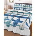 thumbnail image 3 of Quilts Twin XL Size, Lake Paddles Soft Comforter Bedding Set for Bed, Summer Watercolor Teal Blue Striped Lightweight Quilted Bedspread with Pillow Cover(2 Pieces) for All Season, 68x98 Inch, 3 of 6