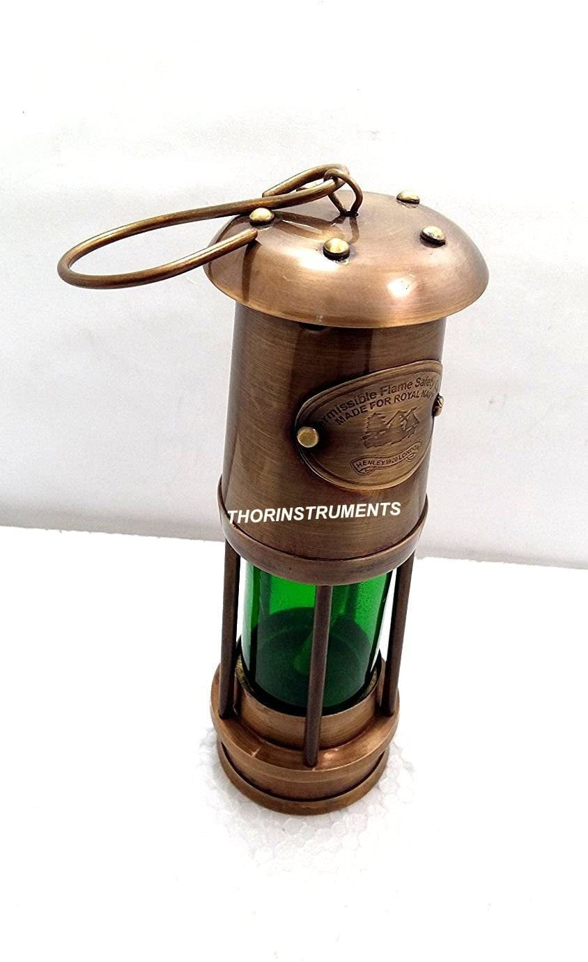 Thor Instruments 6 Inch 2-Oil Nautical Antique Brass Table Lamps with Red & Green Glass 2 Count