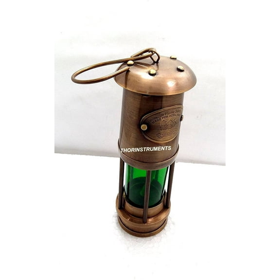 Nautical Hanging Miner Lamp Handmade Marine Ship Oil Lamp Green Glass 6 Inches