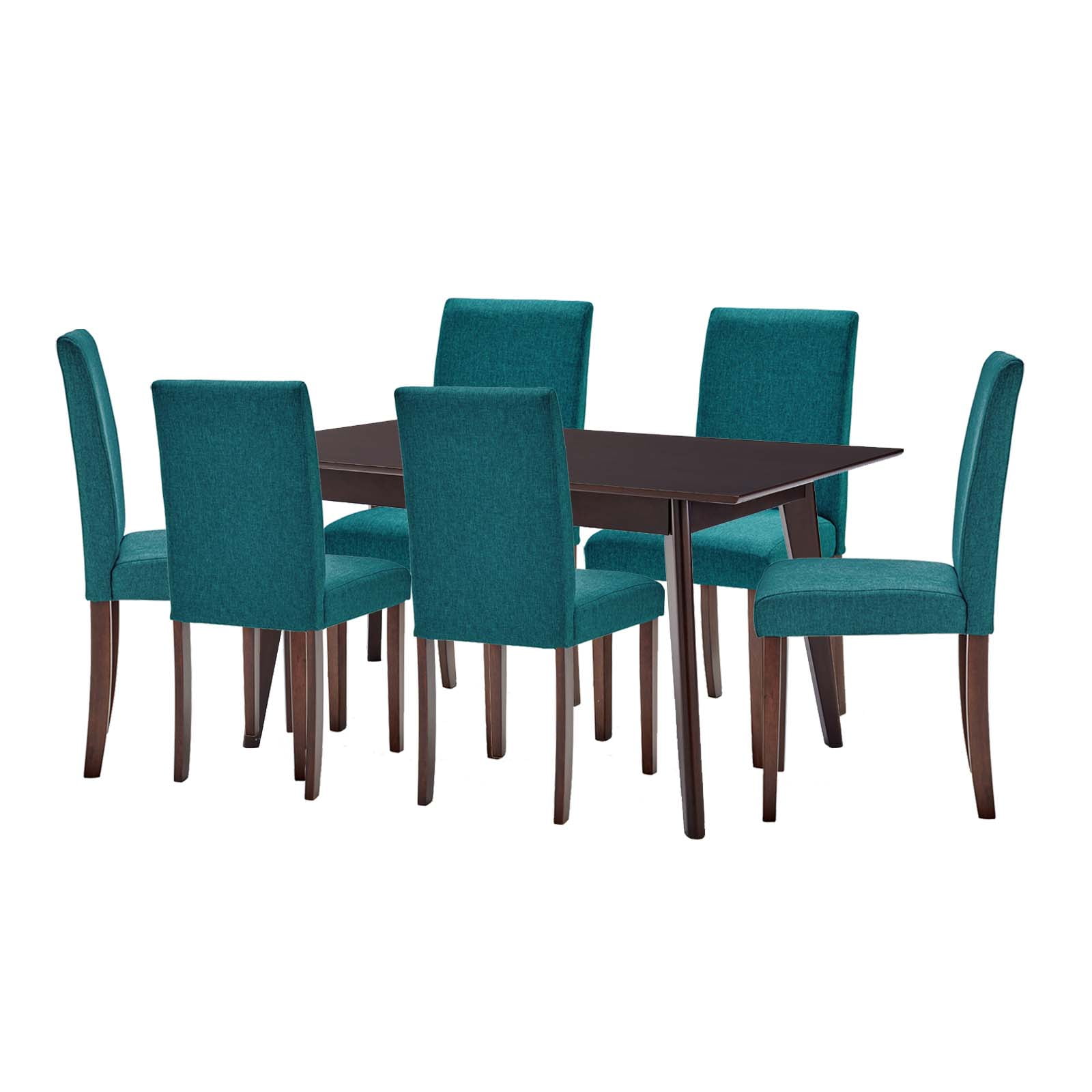 Side Dining Chair and Table Set, Fabric, Drak Brown Teal Blue, Modern