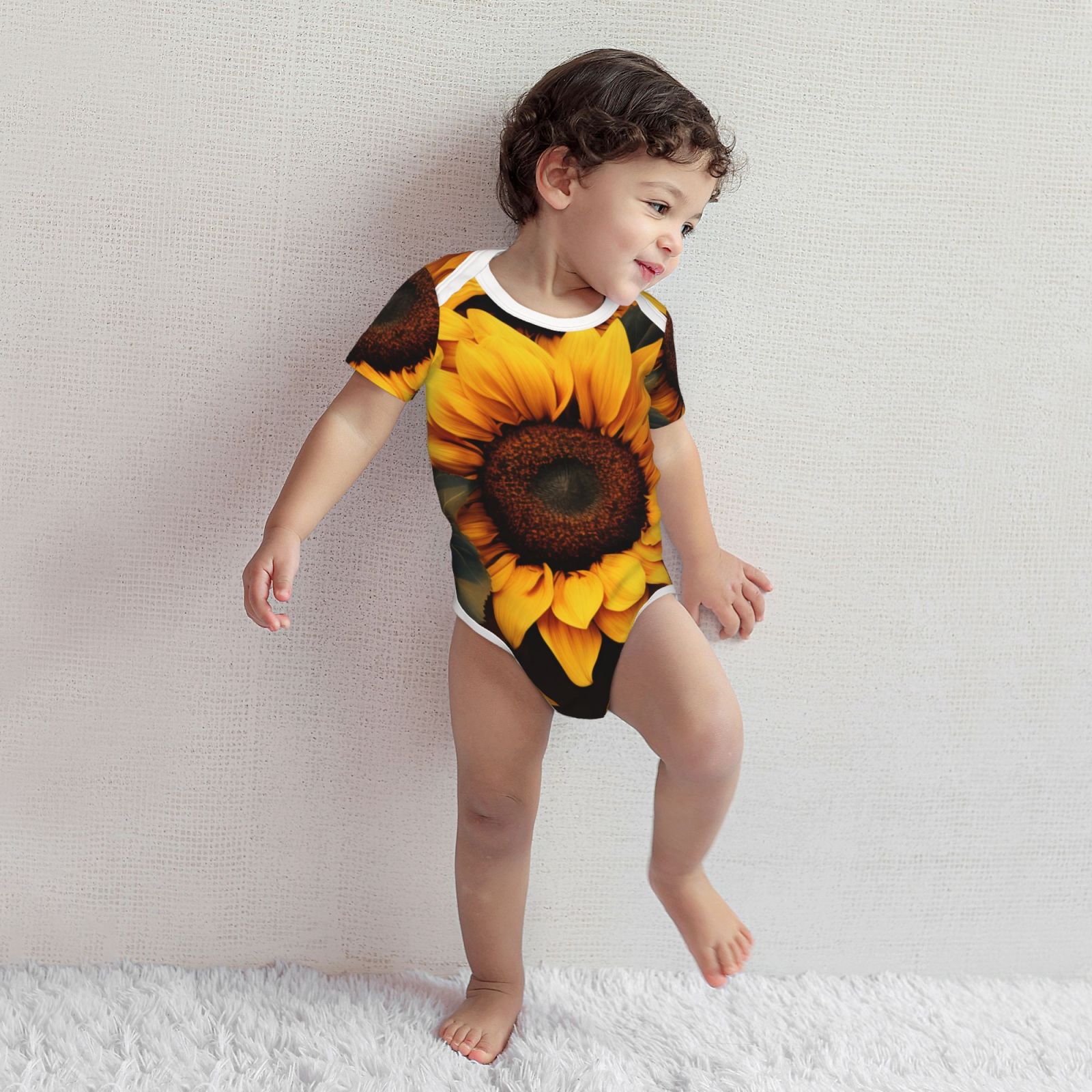 Xecao Vibrant Sunflower Blooms Print Baby and Toddler Short Sleeve Bodysuit,One-piece 100% Organic Cotton for Infant Baby-12 Months