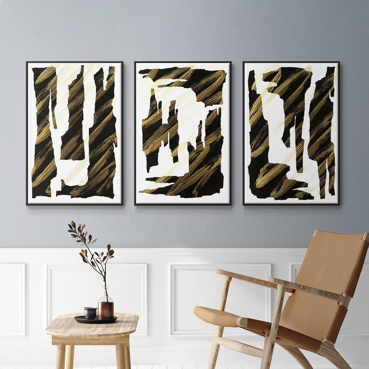 Onyx Obelisks I - Framed Premium Gallery Wrapped Canvas L Frame 3 Piece Set - Ready to Hang