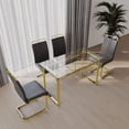thumbnail image 3 of Modern 4-Person Tempered Glass Dining Table Set with Gold Plated Legs & PU Armless Chairs, Scratch-Resistant Heat-Proof Top, Space-Saving Design for Apartments, 3 of 9