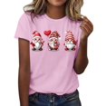 thumbnail image 2 of Women's Short Sleeve T-shirt Women'S Valentine'S Day T Shirt Fashionable Round Neck Short Sleeve Red Love Gnome Print Top, Women's Short sleeve, 2 of 6