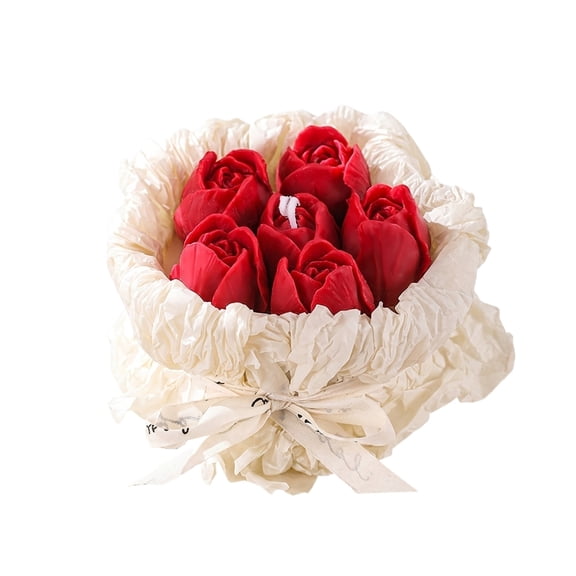 Handmade Floral Bouquet Candle, Mother's Day Bouquet Candle Gift Box with 6pcs Handmade Tulip-Rose Scented Candles, Flower Candles for Valentines Day Decorations,Table Centerpiece, Spring Decor, A