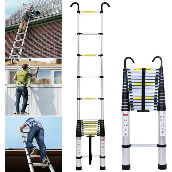 Dayplus 16.4Ft/5M Telescopic Extension Ladder Aluminum Multi Purpose Folding Non-Slip