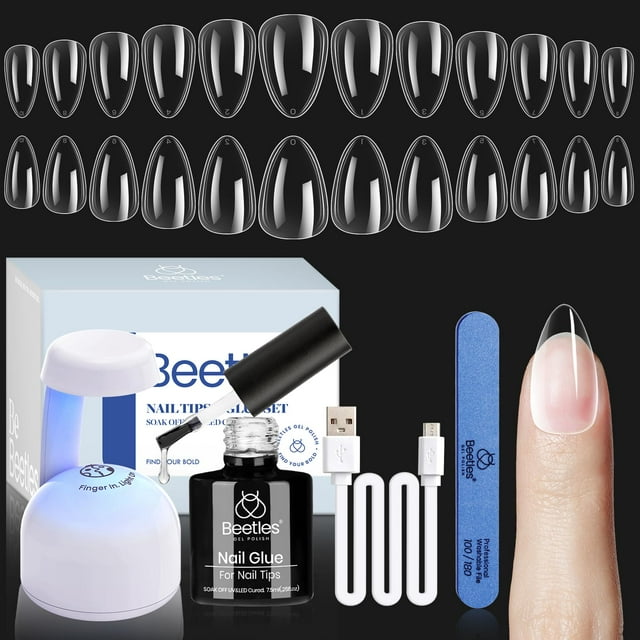 Kit de uñas Beetles Gel Short Almond para uñas con lámpara LED UV