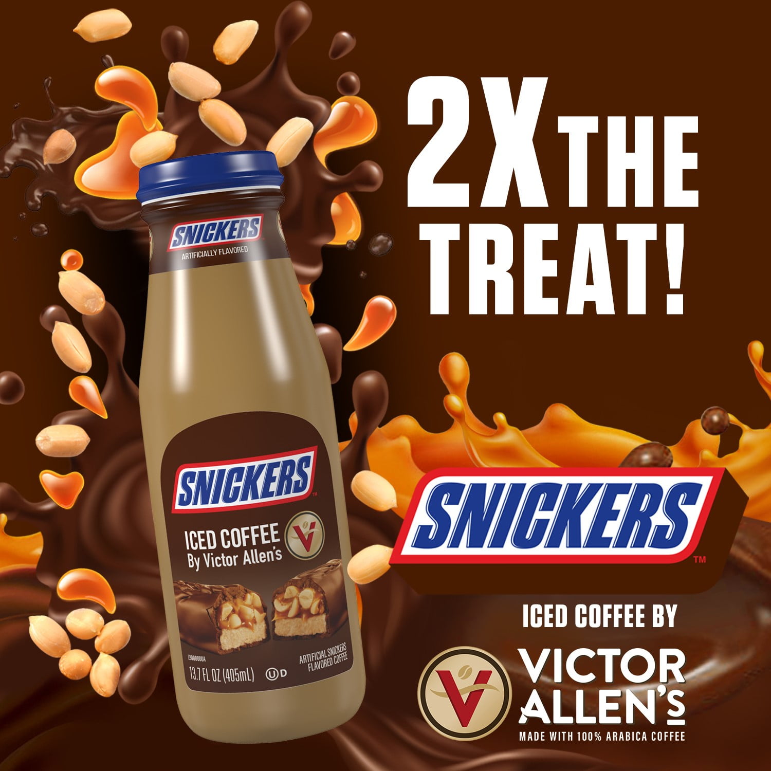 Victor Allen's Snickers Iced Coffee Latte, Cow Milk Ready to Drink, 13.7 oz Bottles