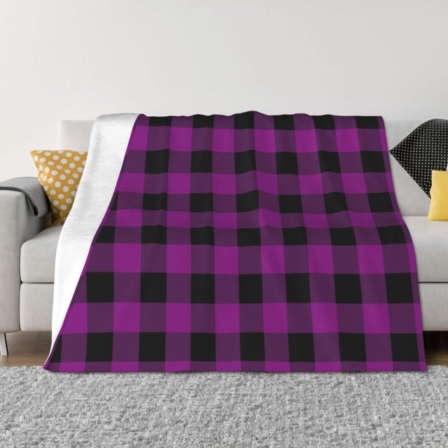 Balery Purple Black Plaid Manta de Franela con Dibujo, Lujo Ultra Suave y Cálido, Antipelusa y Resistente a las Arrugas para Cama, Sofá, Camping -80"x60"